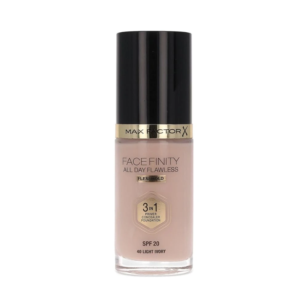 Max Factor All Day Flawless 3 in 1 Foundation in Light Ivory 40 - Primer, Concealer & Foundation in One - For a Perfectly Frosted Finish - 1 x 30 ml