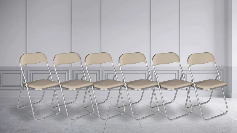Dmora - Folding chair Marbella, Set of 6 space-saving chairs, Guest chair, Meeting seat in eco-leather, 43x47h80 cm, Beige