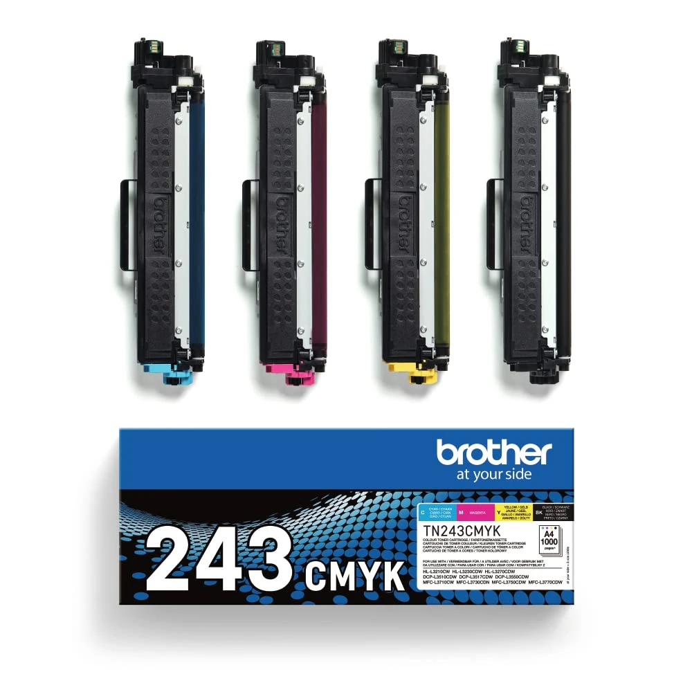 Brother TN-243BK/TN-243C/TN-243M/TN-243Y Toner Cartridges, Black/Cyan/Magenta/Yellow, Multi-Pack, Standard Yield, Includes 4 x Toner Cartridges, Brother Genuine Supplies