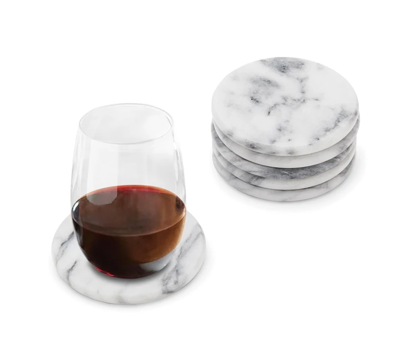 Fox Run 48749 Natural White Polished Marble Stone Coasters, Set of 6 - Image 1