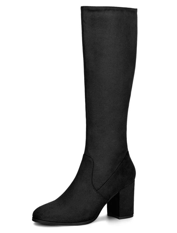Allegra K Women's Zipper Chunky Heel Knee High Boots Black 6.5 UK/Label Size 8.5 US