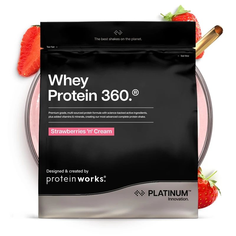 Protein Works | Whey Protein 360 - Platinum Innovation, Premium Whey Protein Blend, Electrolytes, Probiotics, Digestive Enzymes, 26 Vitamins & Minerals, Strawberries 'n' Cream, 34 Servings, 1.2kg