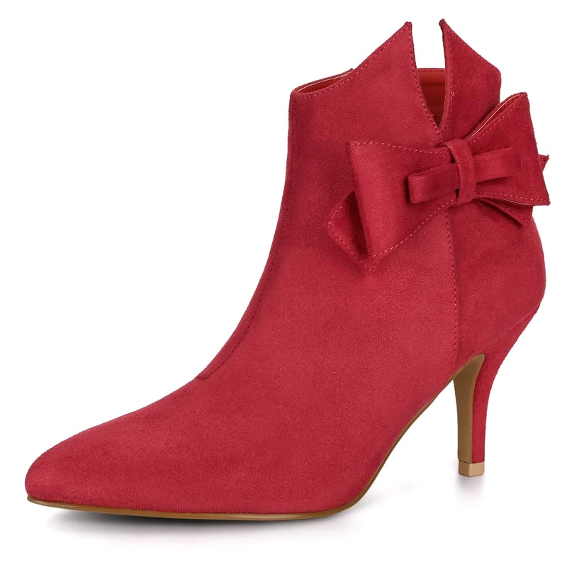 Allegra K Women's Bow Stiletto Heel Ankle Boots Red 6 UK/Label Size 8 US