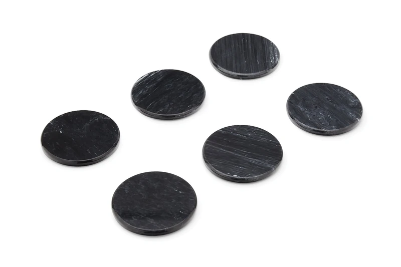 Fox Run Natural Black Polished Marble Stone, 6 Coasters