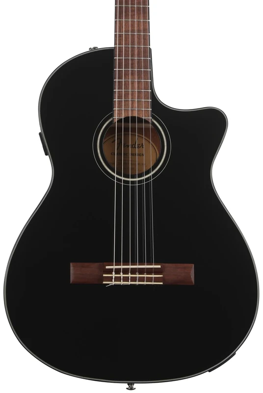 Fender CN-140SCE Nylon Acoustic Guitar, Walnut Fingerboard, Black w/case, Comes with Free Virtual Lessons