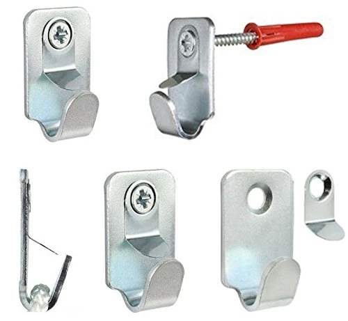 2 x Heavy Duty Steel Safety Picture Frame/Mirror/Canvas Hooks with Screws and Plugs