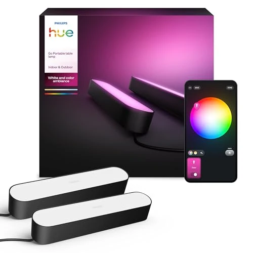 Philips Hue Play White and Colour Ambiance Smart Light Bar Double Pack Base Unit, Entertainment Lighting for TV and Gaming (Works with Alexa, Google Assistant and Apple HomeKit), Black