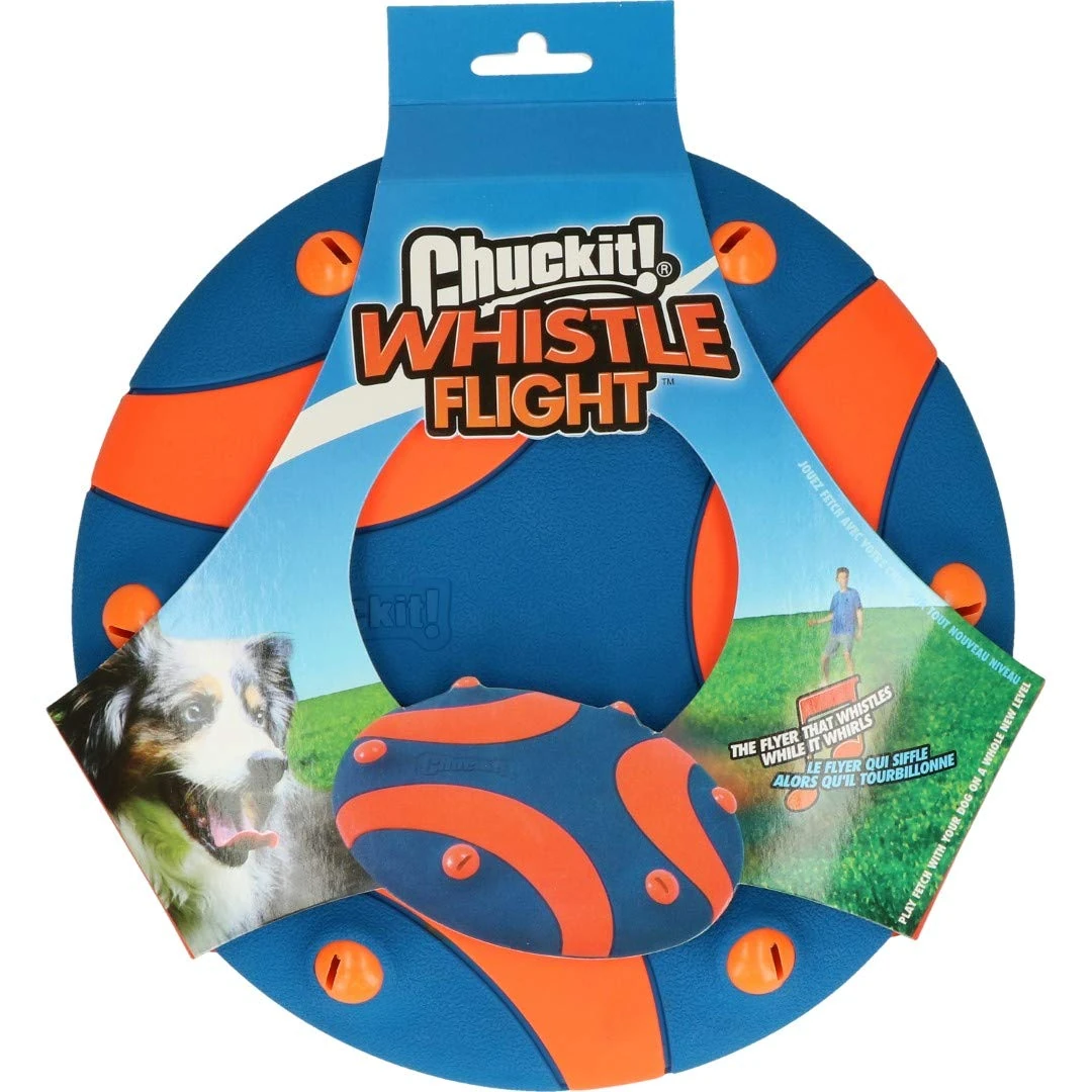 Chuckit! Whistle Flight Flyer Dog Toy Rubber Frisbee Throw and Fetch Noise Disc for Dogs
