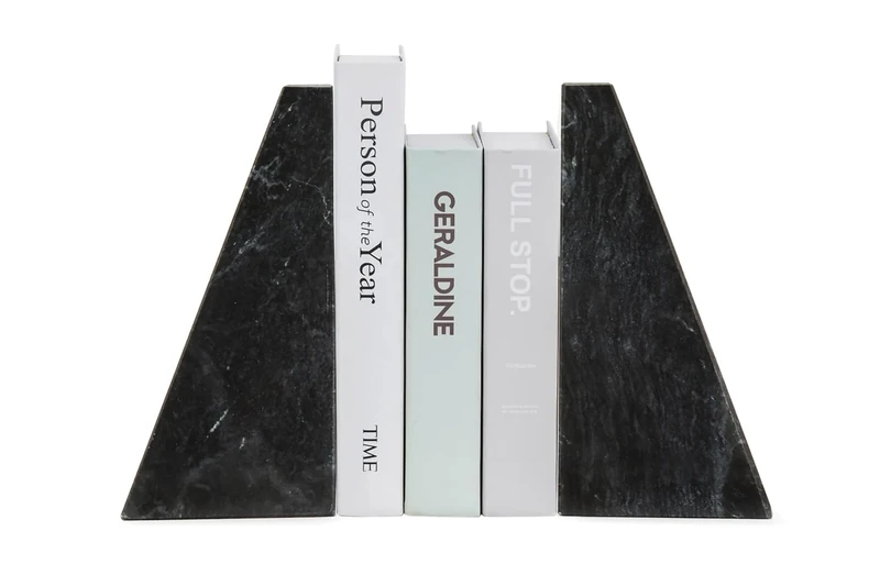 Fox Run Triangular 100% Natural Polished Black Marble Bookends 4 x 3 x 6 inches