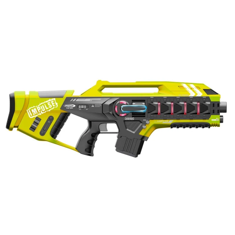 JAMARA 410083 - Impulse Gun - Rifle Set - Laser Tag with 3 Battle Modes Players per Team, Last Man Standing, Duel, 4 Simulated Weapons with Sound Effects, up to 40 m Range, Yellow/Red