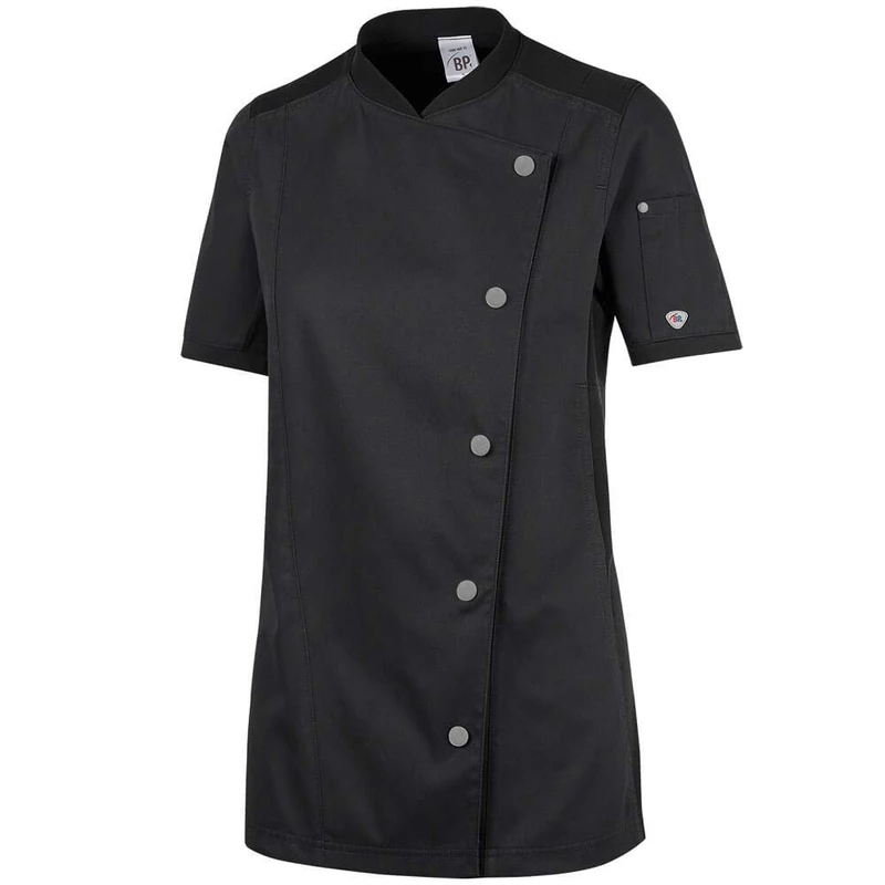 BP 1598-485-32-XS, Women's short sleeve chef's jacket, 1/2 sleeve, piqué inserts and arm-lift system 215,00 g/m², fabric blend black, XS