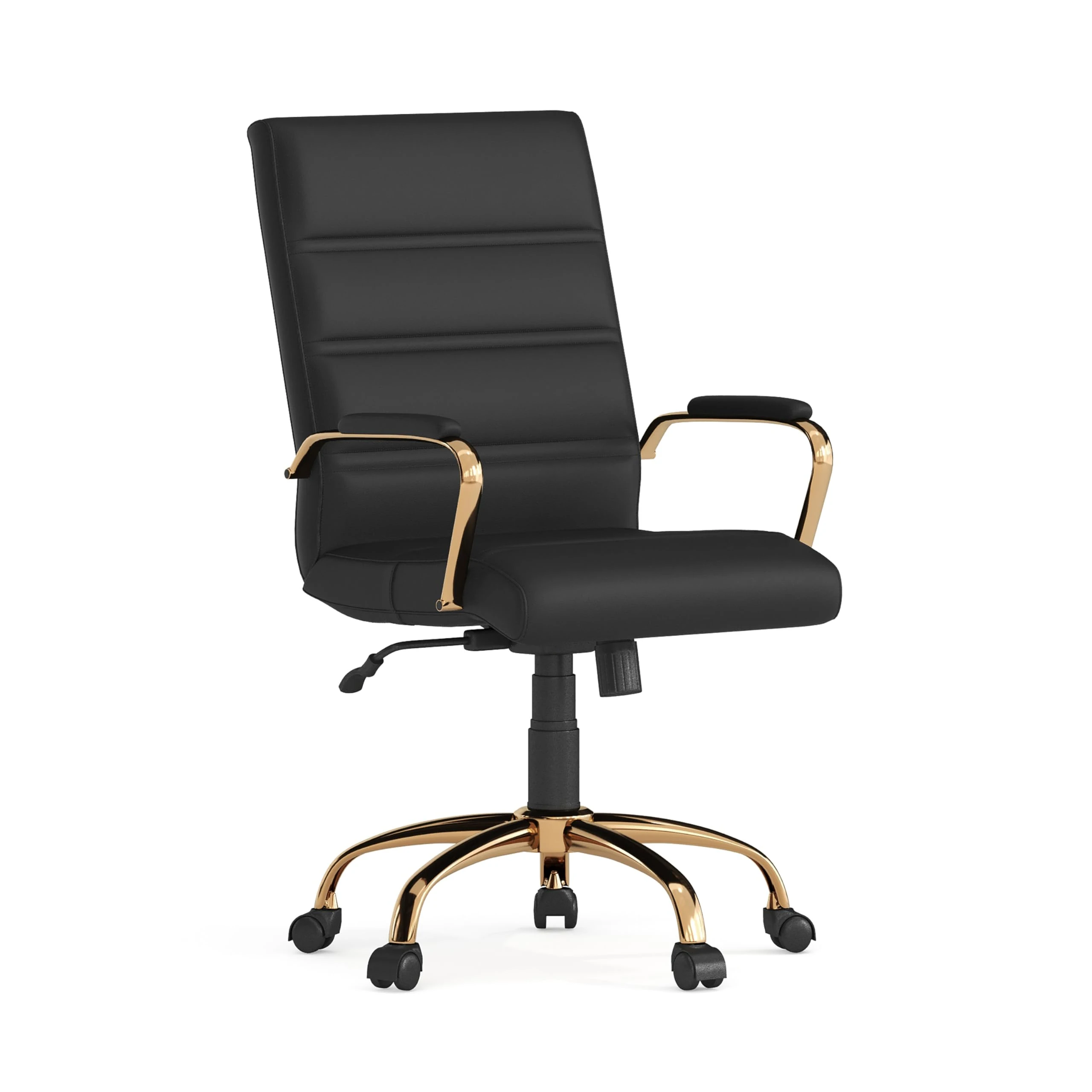 Flash Furniture Mid-Back Black Leather Executive Swivel Chair with Gold Frame and Arms, 24" D x 23" W x 40.75" H, 24" D x 23" W x 40.75" H
