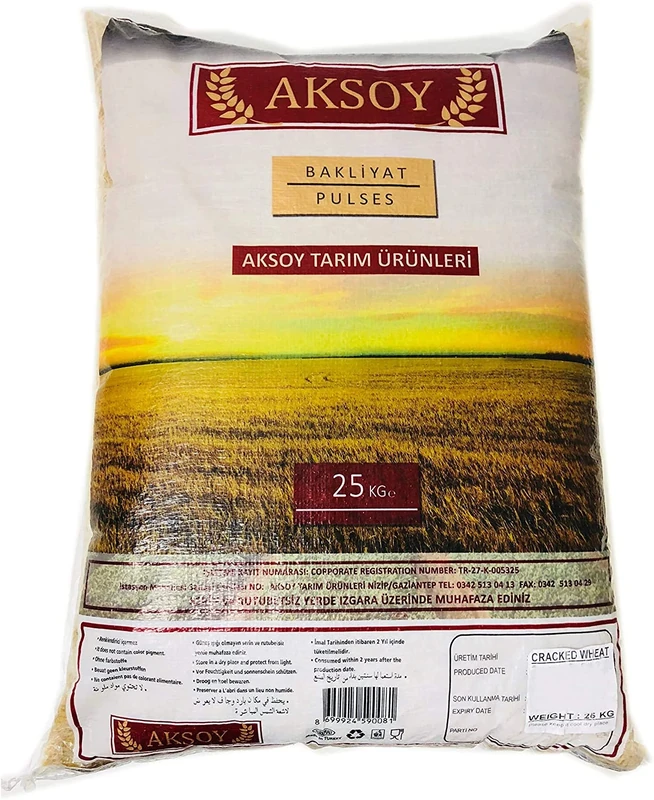 Aksoy Cracked Wheat Coarse Bulgur 25kg | Natural, Whole Grain, and Nutritious Bulgur, Perfect for Cooking, Soups, and Pilafs with Exceptional Taste and Texture!