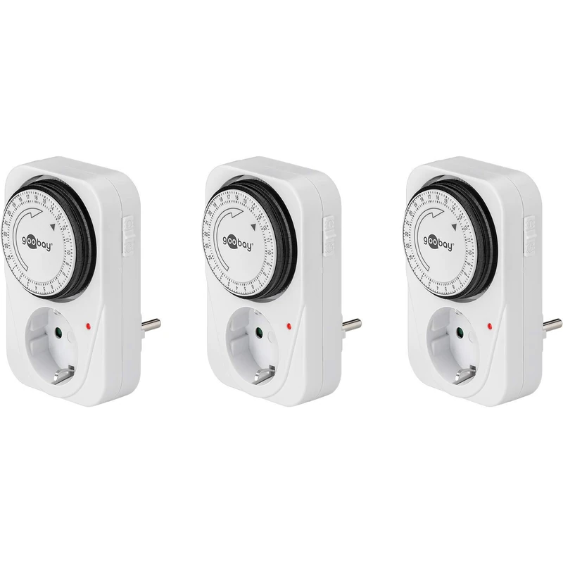 Goobay 55539 Analogue Indoor Timer - Timer for Sockets - 15 Minutes Time Adjustable - Suitable for Indoor Use - Control LED - Continuous Operation Possible - Set of 3