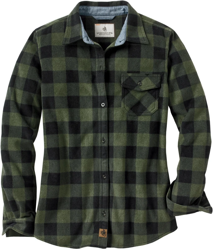 Legendary Whitetails Women's Trail Guide Fleece Button Down Shirt, Night Forest Plaid, M - Image 1