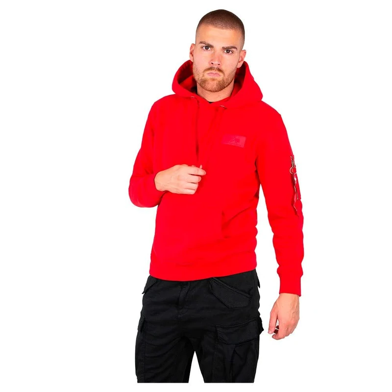 Alpha Industries Back Print Hoody Mens Hooded Sweat Speed Red - Image 1