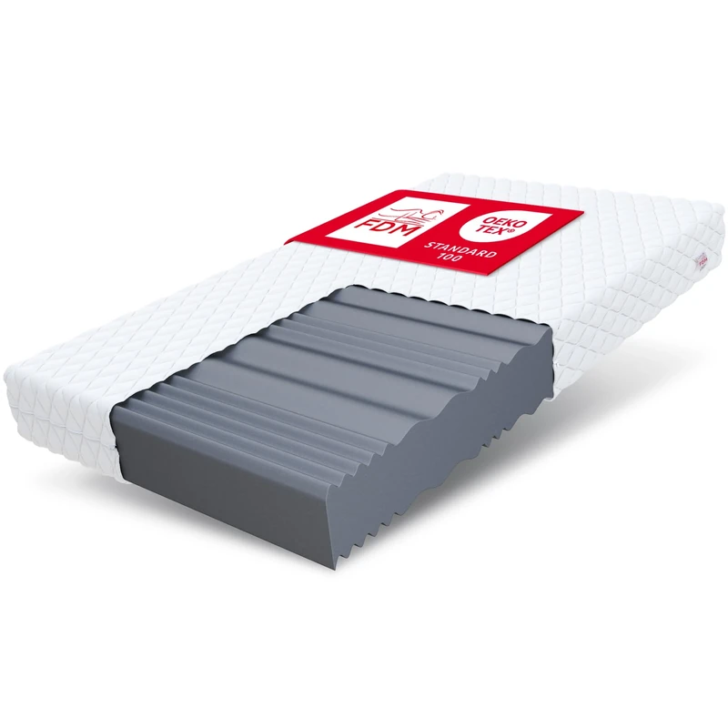 FDM Livia Mattress 90 x 200 cm Foam Mattress Hardness H3 16 cm Height Profiled Foam 7-Zone Highly Elastic HR T25 with Wave Cut Polyester