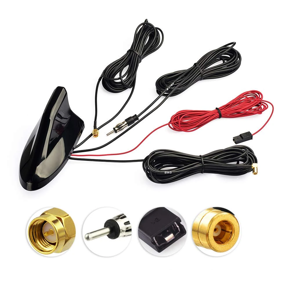 Eightwood DAB+ DAB Aerial Car Radio Aerial Splitter SMB SMA GPS Adapter AM/FM Aerial to Shark Roof Antenna Signal Amplifier Car SMB Plug with Cable RG174 500cm for GPS/FM/AM Radio