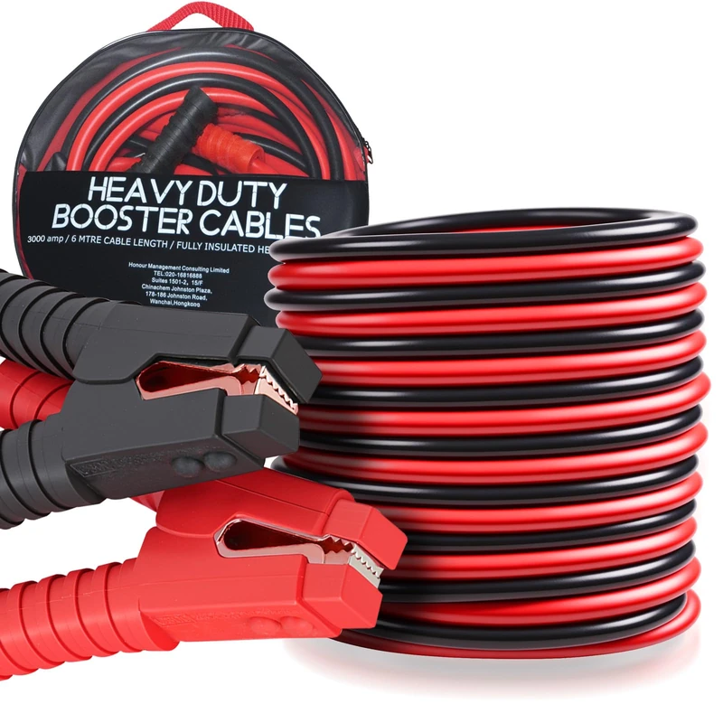Voilamart Auto Heavy Duty Jumper Cables 1 Gauge 20Ft 3000AMP with Carry Bag Long Automotive Battery Jumper Cable Commercial Grade Booster Cables for Cars Battery Jump start Cables for Trucks Car SUV