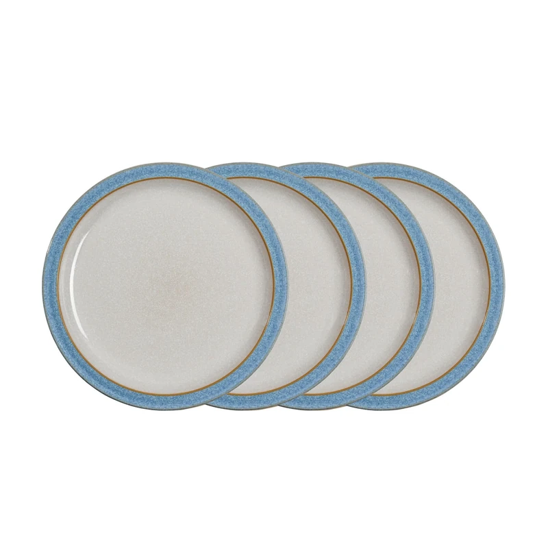 Denby - Elements Blue Dinner Plates Set of 4 - Dishwasher Microwave Safe Crockery 26.5cm - Blue, White Ceramic Stoneware Tableware - Chip & Crack Resistant Large Plates
