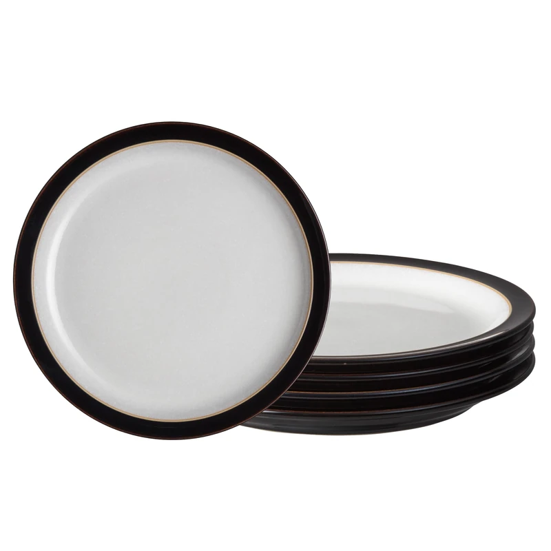 Denby - Elements Medium Black Plates Set of 4 - Dishwasher Microwave Safe Crockery 22cm - Black, White Ceramic Stoneware Tableware - Chip & Crack Resistant Lunch Plates