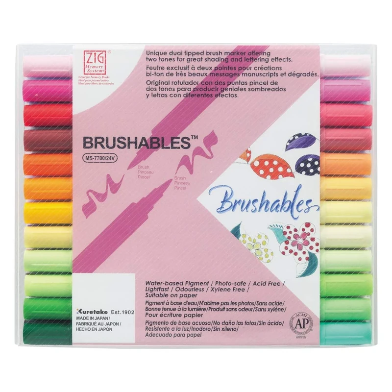 Kuretake Zig MS770024V Memory System Two-Toned Brushables Colour Set - Set of 24, Felt Tip - Image 1