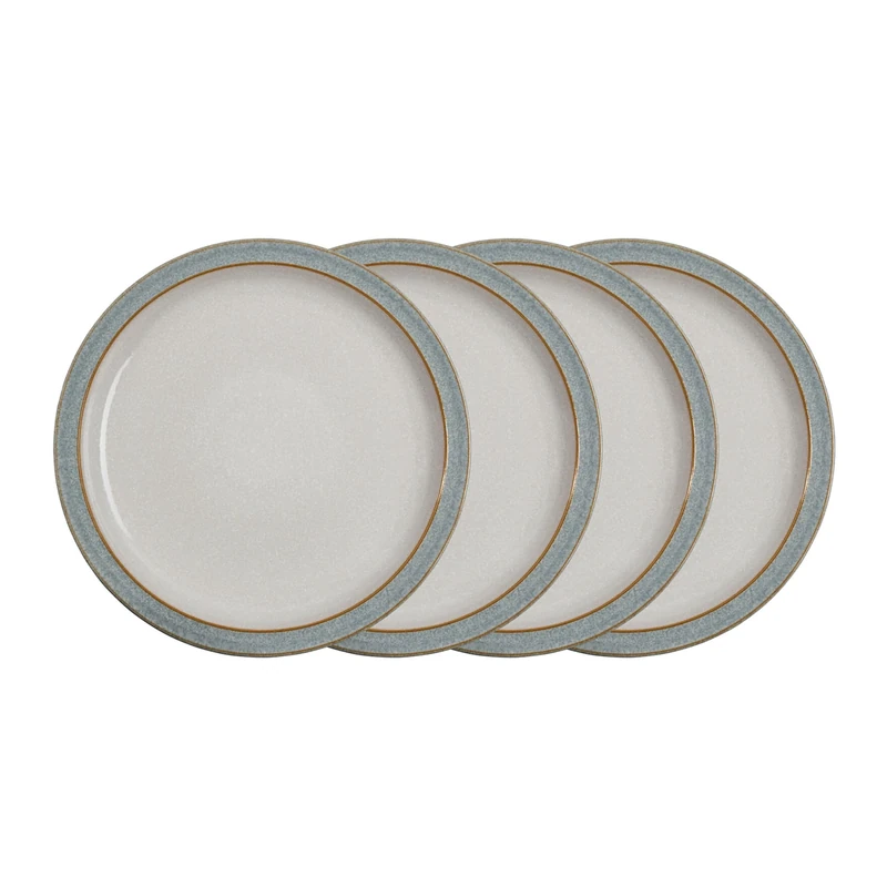 Denby - Elements Light Grey Dinner Plates Set of 4 - Dishwasher Microwave Safe Crockery 26.5cm - Pale Grey, White Ceramic Stoneware Tableware - Chip & Crack Resistant Large Plates