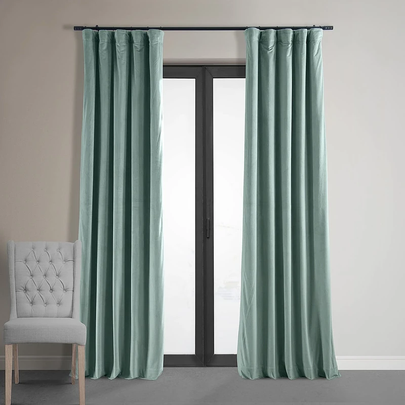 HPD Half Price Drapes Signature Velvet Thermal Blackout Curtains for Living Room 96 Inch Long (1 Panel) Rod Pocket Insulated Blackout Curtains for Bedroom Window Curtains, 50W x 96L, Skylark Blue