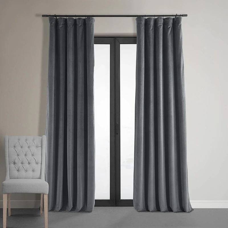 HPD Half Price Drapes Signature Velvet Thermal Blackout Curtains for Living Room 84 Inch Long 1 Panel Rod Pocket Insulated Blackout Curtains for Bedroom Window Curtains, 50W x 84L, Distance Blue Grey