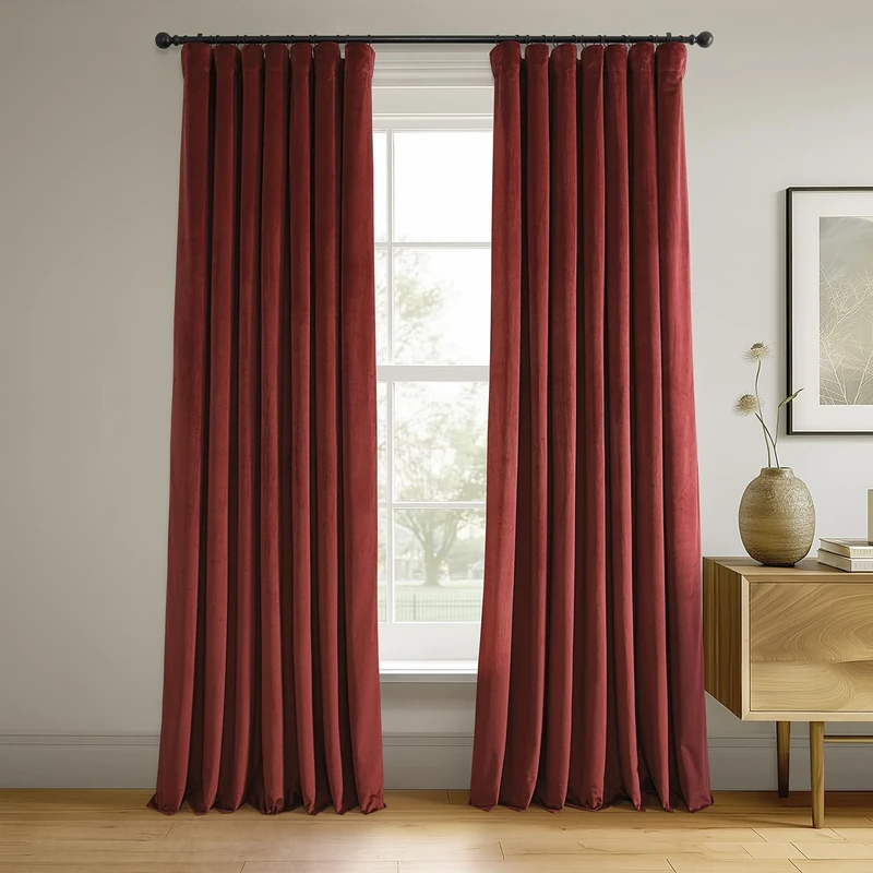 HPD Half Price Drapes Signature Velvet Blackout Curtains for Bedroom, 50" x 98" (1 Panel), VPCH-180105-96, Crimson Rust