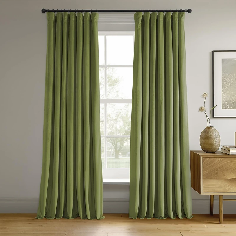 HPD Half Price Drapes Signature Velvet Thermal Blackout Curtains for Living Room 96 Inch Long (1 Panel) Rod Pocket Insulated Blackout Curtains for Bedroom Window Curtains, 50W x 96L, Basque Green