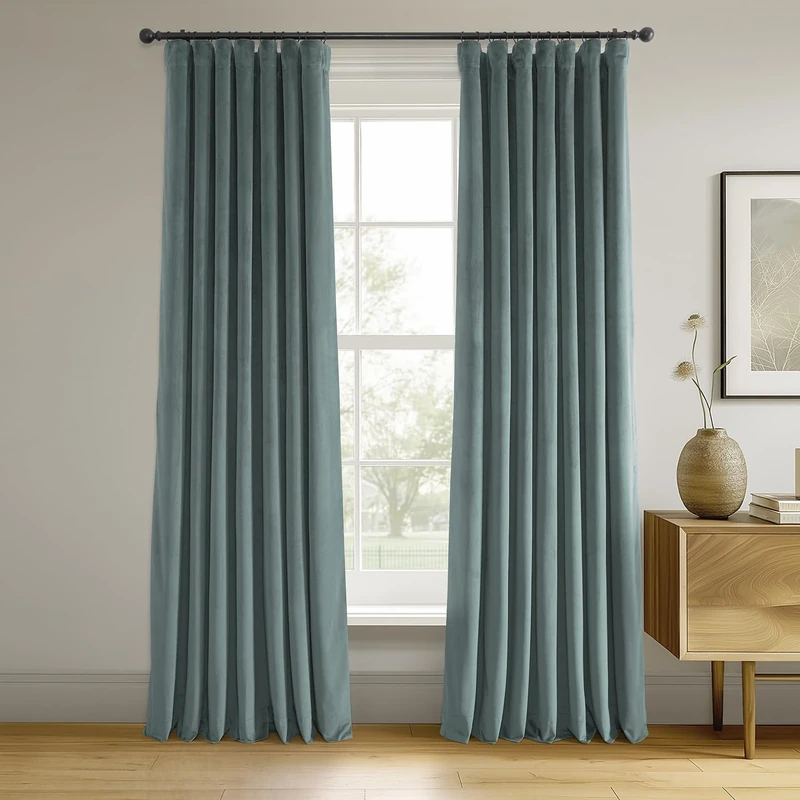 HPD Half Price Drapes Signature Velvet Thermal Blackout Curtains for Living Room 108 Inch Long (1 Panel) Rod Pocket Insulated Blackout Curtains for Bedroom Window Curtains, 50W x 108L, Skylark Blue