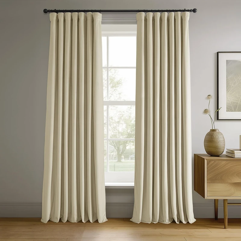 HPD Half Price Drapes Signature Velvet Blackout Curtains for Bedroom 50 x 84 (1 Panel), VPCH-180103-84, Neutral Ground