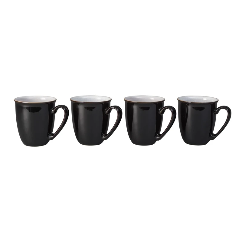 Denby - Elements Black Coffee Mug Set of 4 - 330ml Stoneware Ceramic Tea Mug Set For Home & Office - Dishwasher Safe, Microwave Safe - Black, White - Chip Resistant