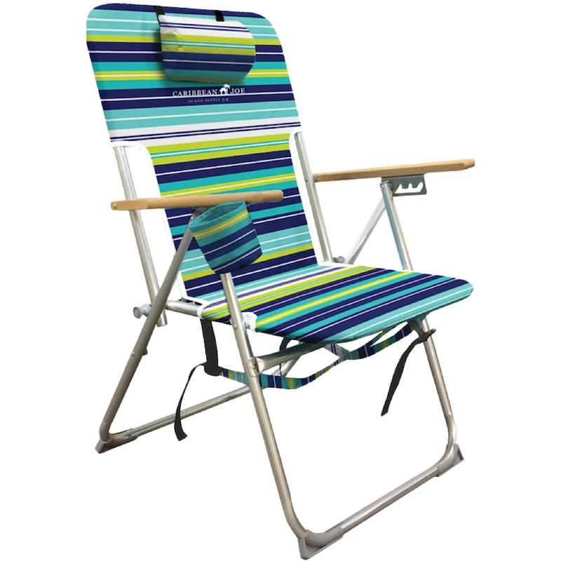 CARIBBEAN JOE CJ-7779LMST five position high weight folding beach chair, Lime Stripe