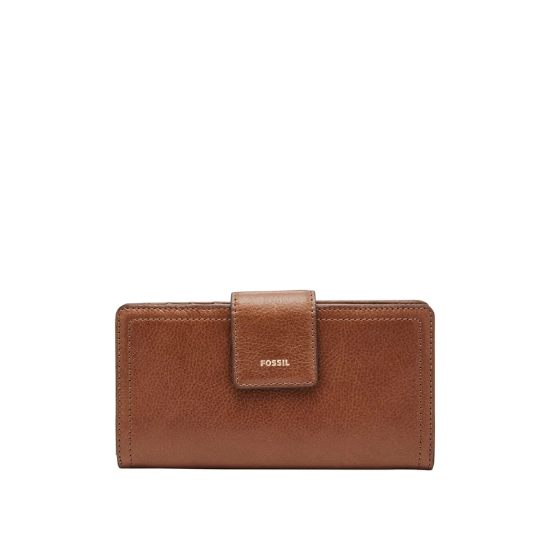Fossil Women's Logan Leather RFID-Blocking Tab Clutch Wallet for Women, Brown, One Size