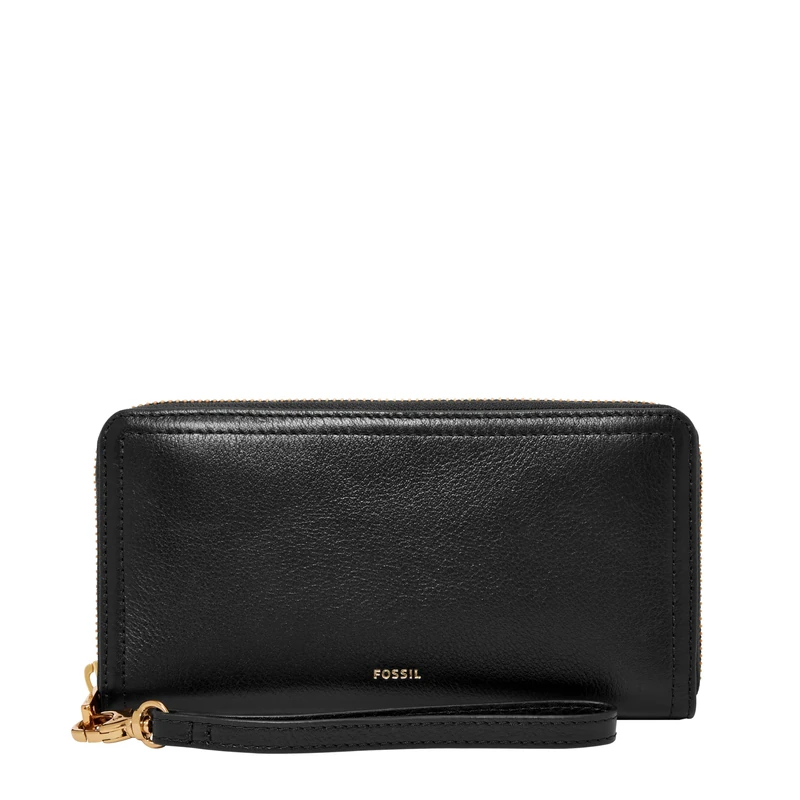 Fossil Women's Logan RFID Zip Around Clutch Black Wallet, One Size