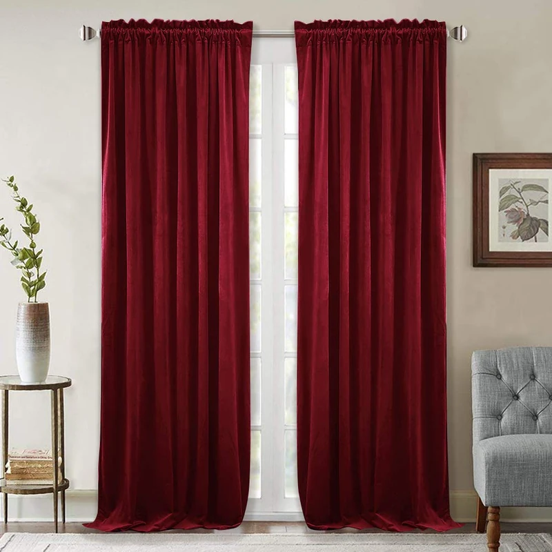 StangH Luxury Red Velvet Curtains - Extra Long 108-inch Heat & Light Reducing Thick Heavy Duty Velvet Drapes with Rod Pocket for Large Window/French Door/Christmas, 52 x 108 inches, 2 Pieces
