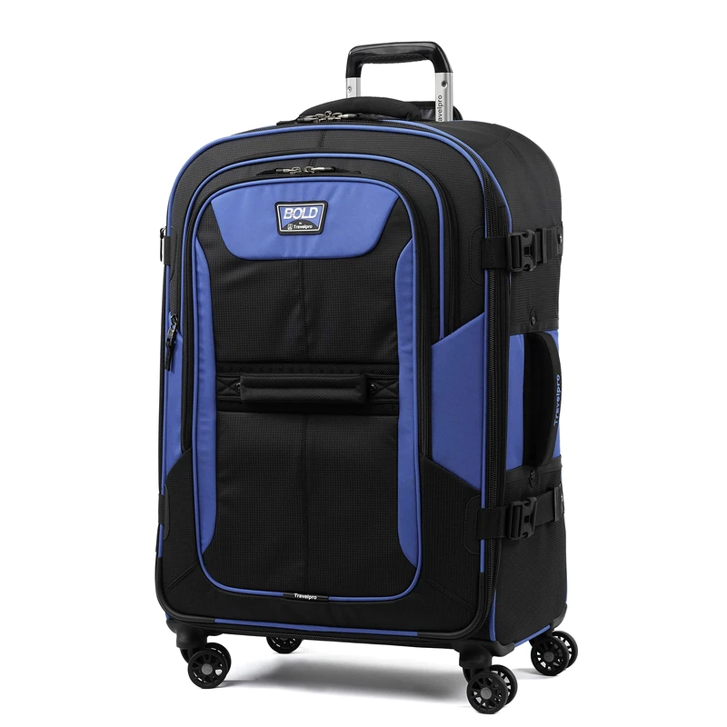 Travelpro Bold-Softside Expandable Luggage with Spinner Wheels, Blue/Black, Checked-Medium 26-Inch, Bold - Softside Expandable Luggage with Spinner Wheels