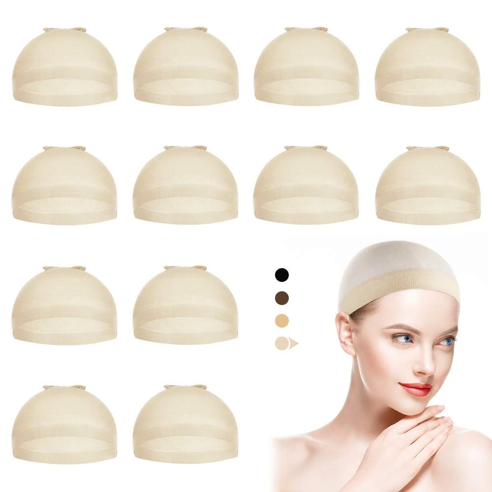 Dreamlover Nude Wig Cap to Hold Wig in Place, Stocking Cap for Wigs, Wig Hair Net, 12 Pieces
