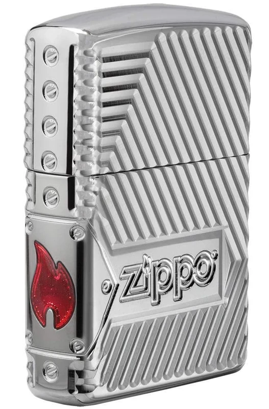 Zippo - Windproof Lighter, Bolts Special, Highly Polished Chrome, MultiCut Epoxy Inlay, Refillable, Reusable, Windproof Design, Gift Box, Made in the USA