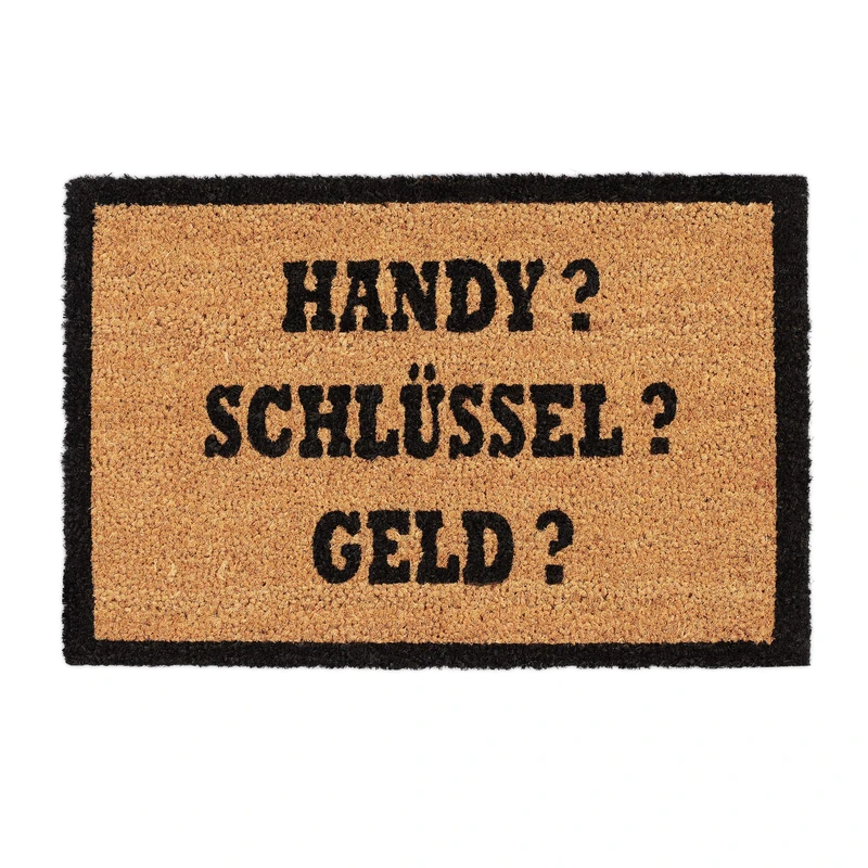Relaxdays Doormat GOT EVERYTHING, Coir Door Mat, No-Slip Outdoor Rug, Welcome Mat, PVC, 40x60 cm, Natural/Black