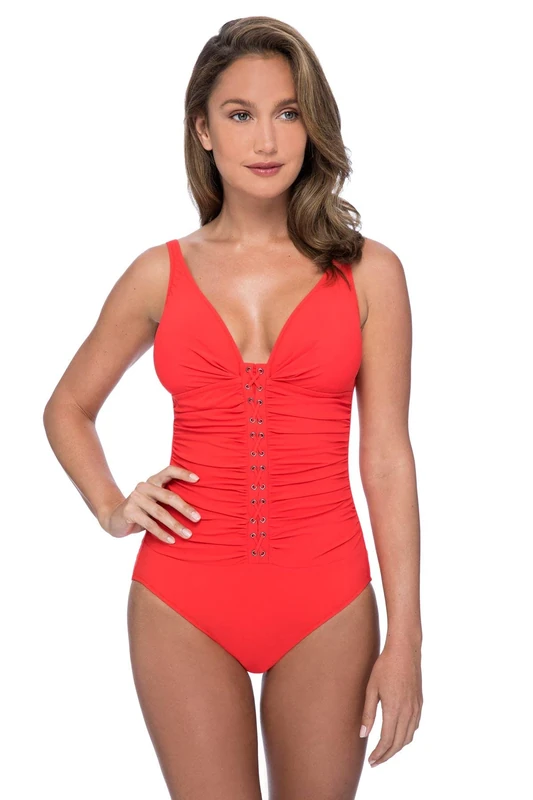 Profile by Gottex Women's Center Detail V-Neck Cup Sized One Piece Swimsuit, Moto Tangerine, 8D