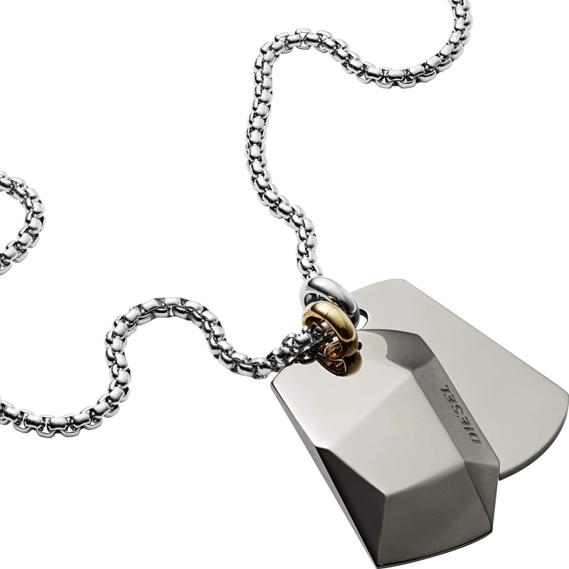 Diesel Necklace for Men Double Dogtags, 60cm+5cm Silver Stainless Steel Necklace, DX1143040