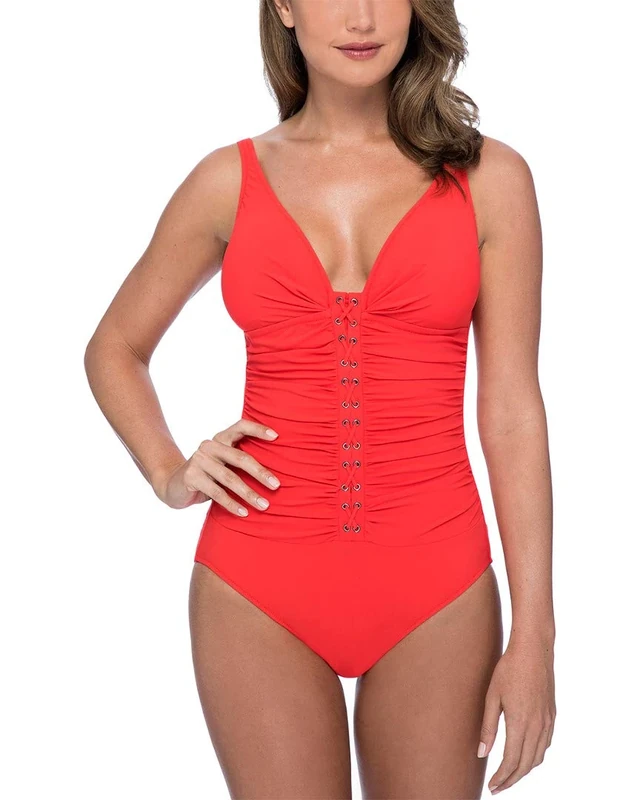 Profile by Gottex V-Neck Cup Sized One Piece Swimsuit - Moto Tangerine