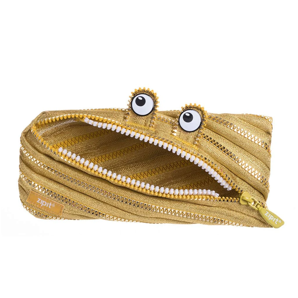 ZIPIT Monster Pencil Case for Kids | Pencil Pouch for School, College and Office | Pencil Bag for Boys & Girls (Gold)