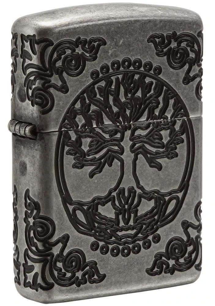 Zippo Windproof Lighter - Tree of Life - Armour Antique Silver, Deep Carve - Refillable, Lifetime Use - Adjustable Flame - Gift Box - Metal - Made in USA