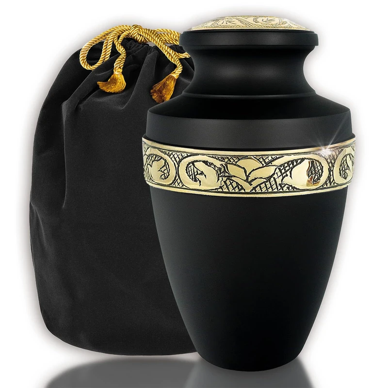 Serenity Black Beautiful Adult Cremation Urn for Human Ashes - w Velvet Bag - Image 1