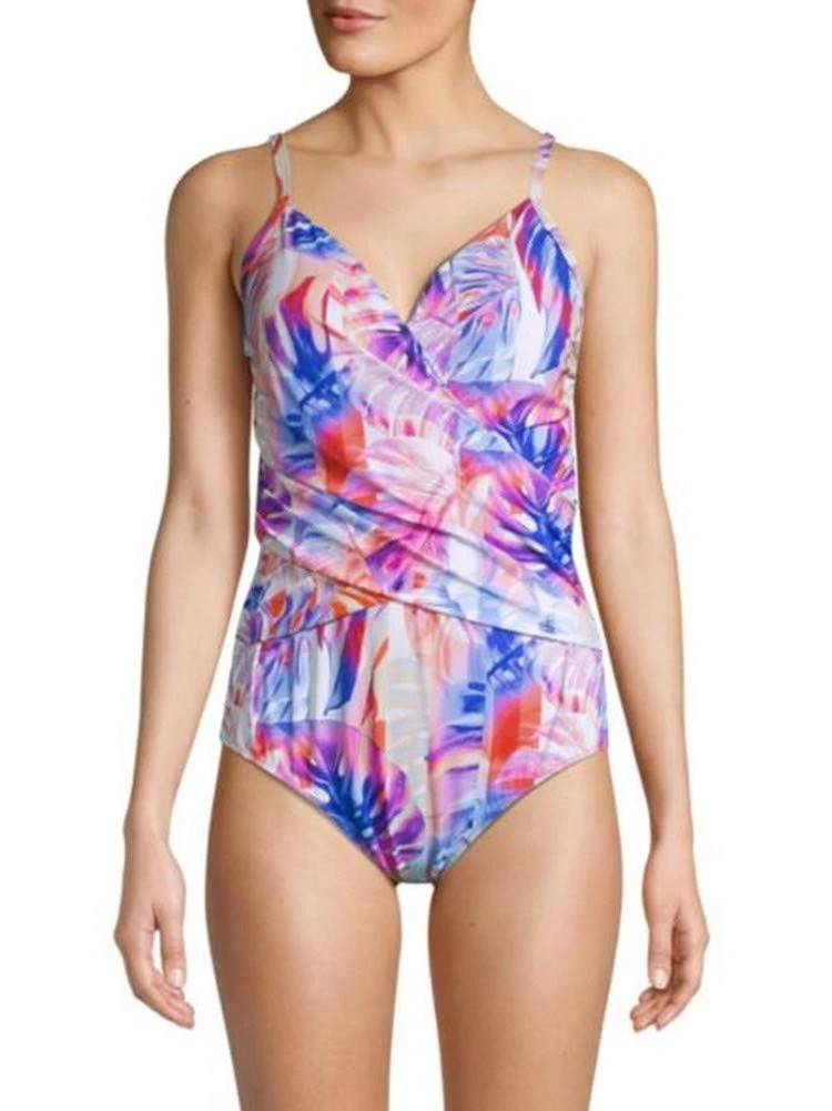 Profile by Gottex Women's Surplice One Piece Swimsuit, Sanibel Multi, 12