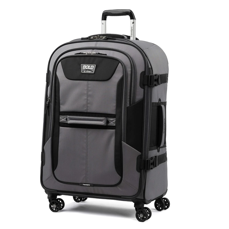 Travelpro Bold-Softside Expandable Luggage with Spinner Wheels, Grey/Black, Checked-Medium 26-Inch, Bold - Softside Expandable Luggage with Spinner Wheels